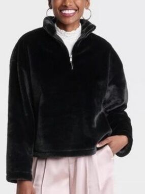 a new day Plush Half-Zip Faux Fur Sweater